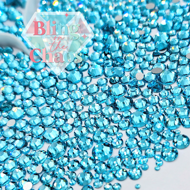 Bright Aqua Specialty Glass Mix-Glass Rhinestones-Bling on the Chaos