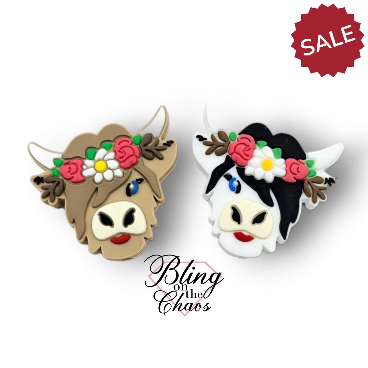 Highland Cow & Flowers-Bling on the Chaos