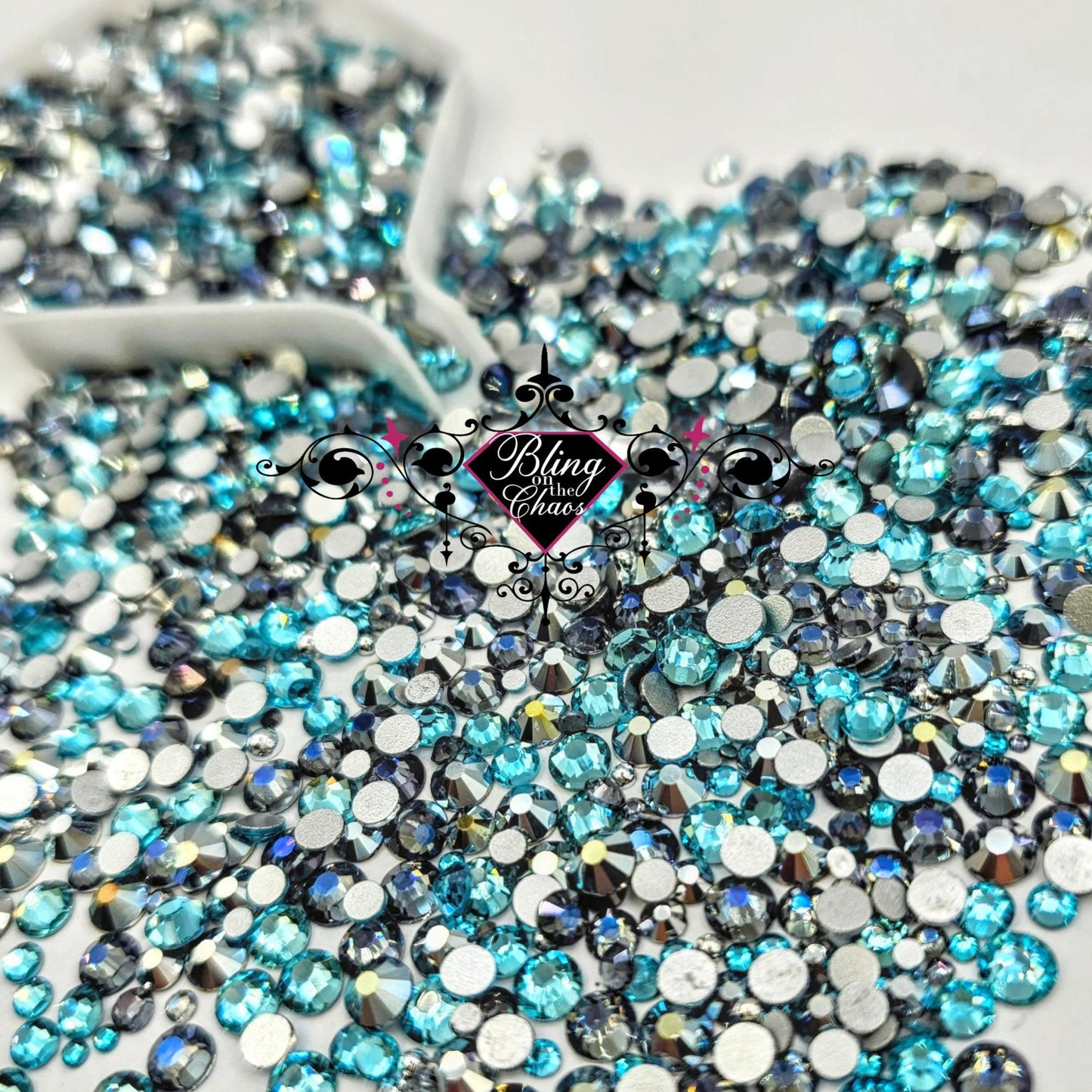 Kingston Aqua - Hammered Metal Series-Glass Rhinestones-Bling on the Chaos