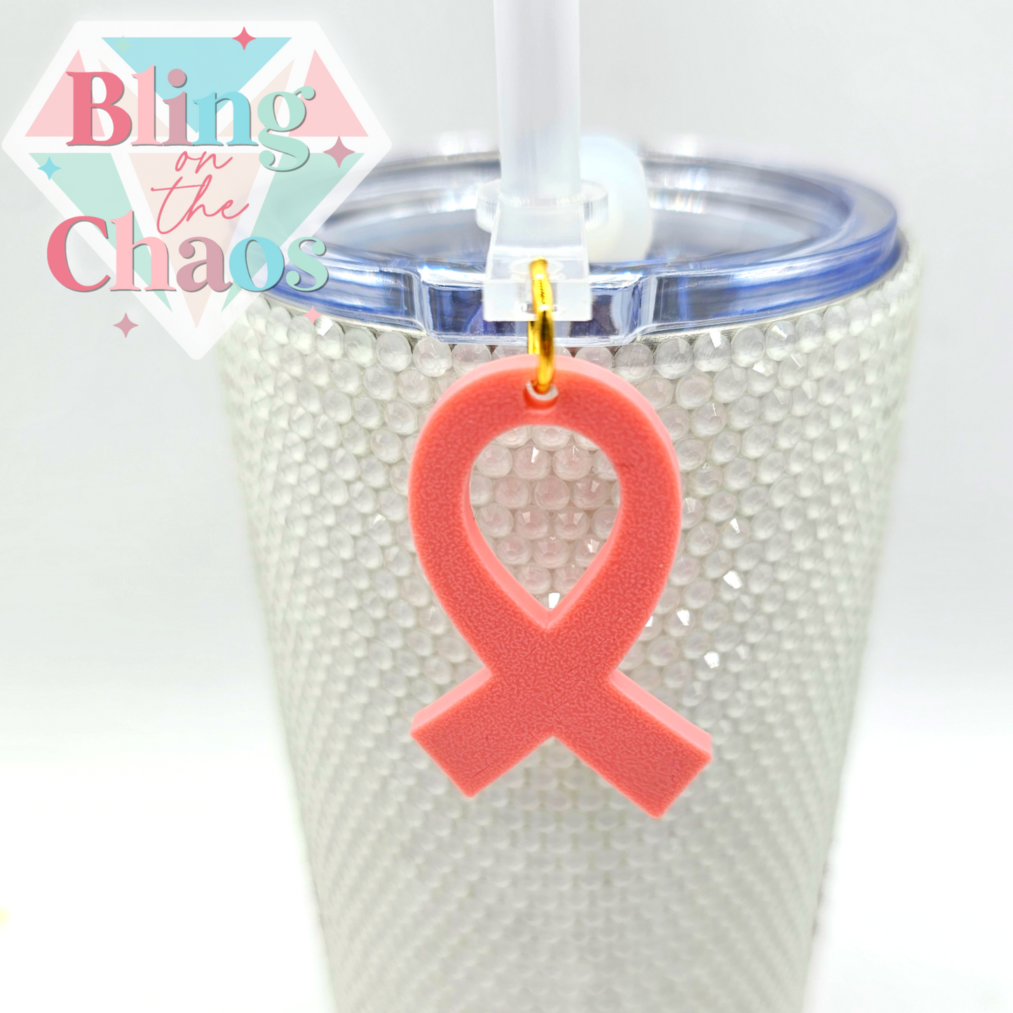 Awareness Ribbon Straw Swinger-Bling on the Chaos