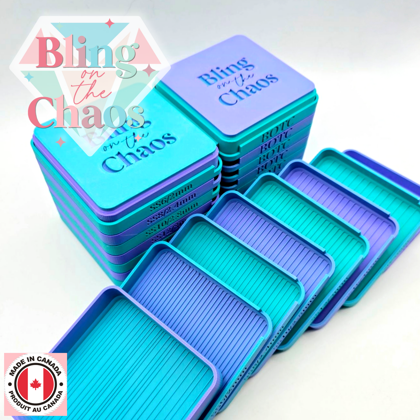 BOTC Deep Purple Aqua Ombre Stacking Rhinestone Flipping Trays