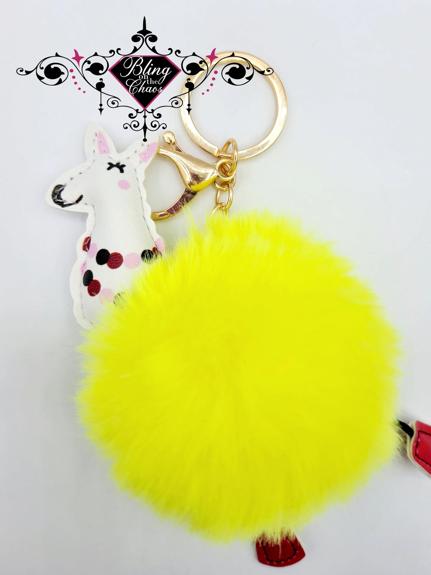 Llama 3" Pom Pom Keychain-Bling on the Chaos
