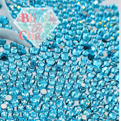 Bright Aqua Specialty Glass Mix-Glass Rhinestones-Bling on the Chaos