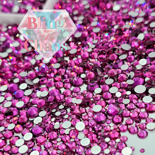 Bright Fuchsia Specialty Glass Mix-Glass Rhinestones-Bling on the Chaos