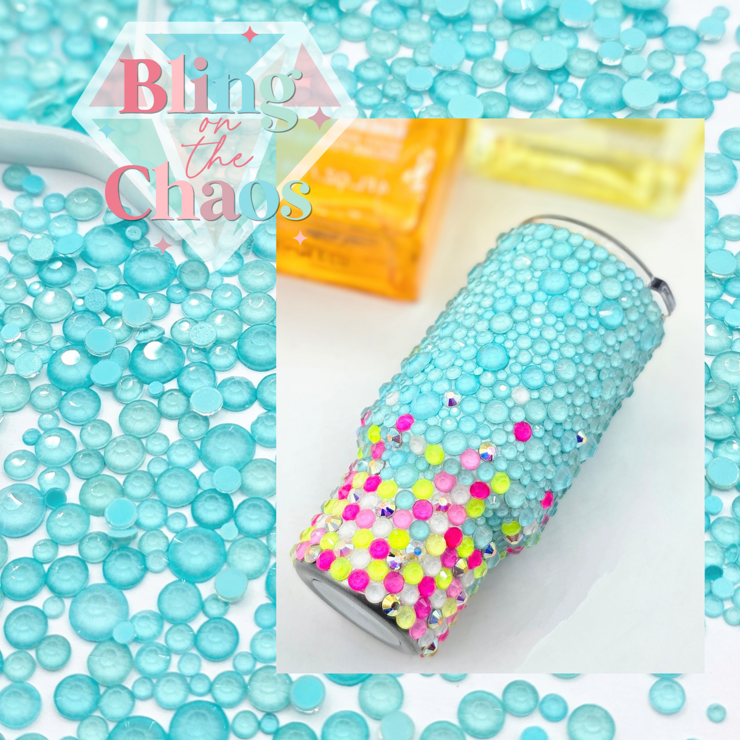 Glow Light Aqua/Frosted Breakfast Blue Specialty Glass Mix-Glass Rhinestones-Bling on the Chaos