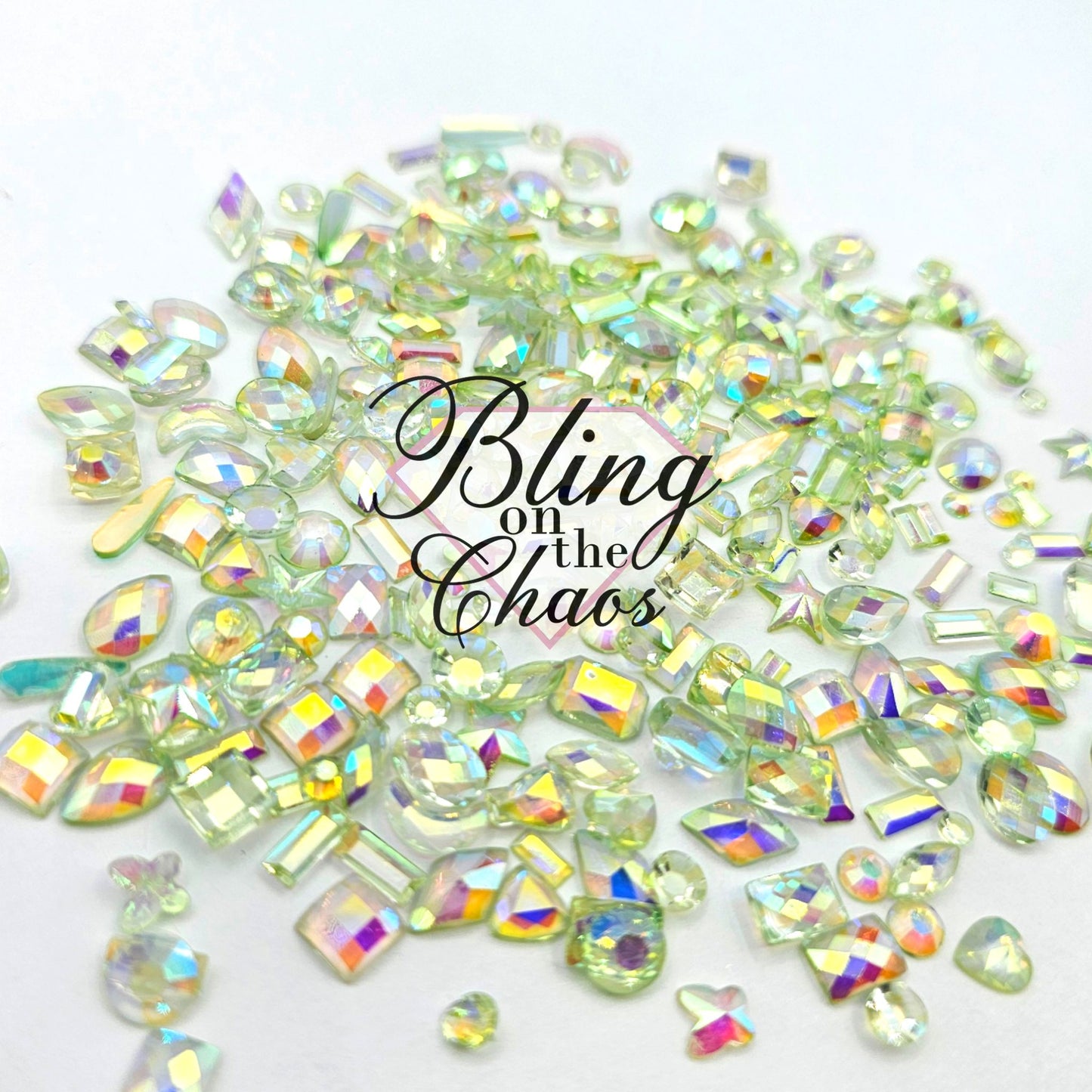 Light Peridot AB Transparent Resin Assorted Shapes-Bling on the Chaos