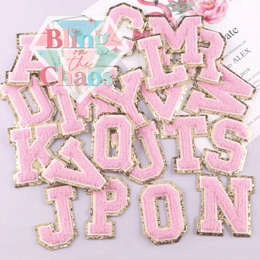 Light Pink & White Chenille Varsity Letter-Bling on the Chaos