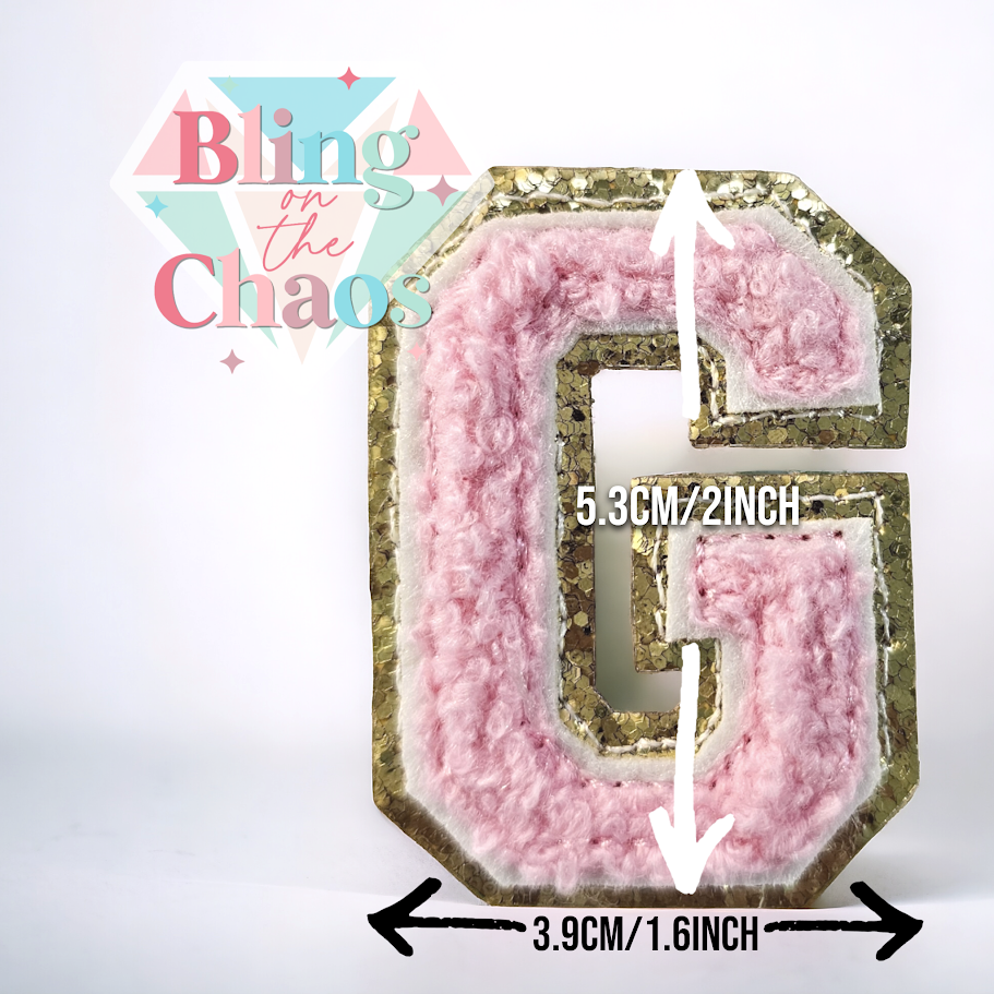 Light Pink & White Chenille Varsity Letter-Bling on the Chaos