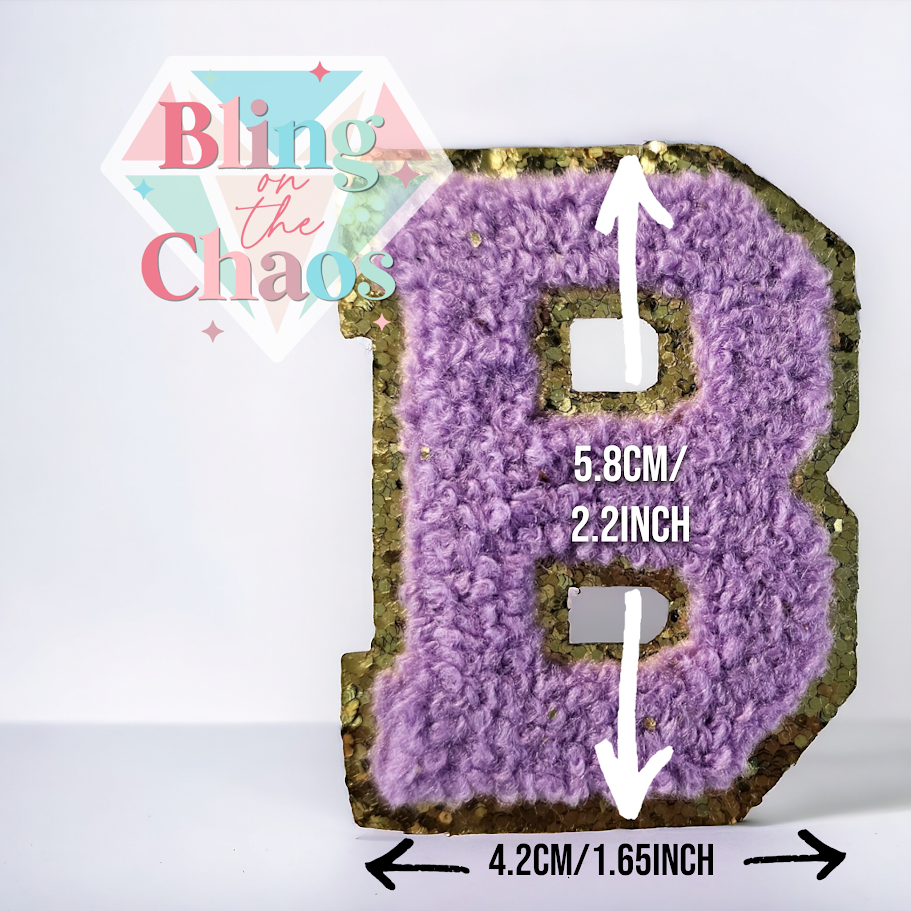 Lilac Chenille Varsity Letter-Bling on the Chaos