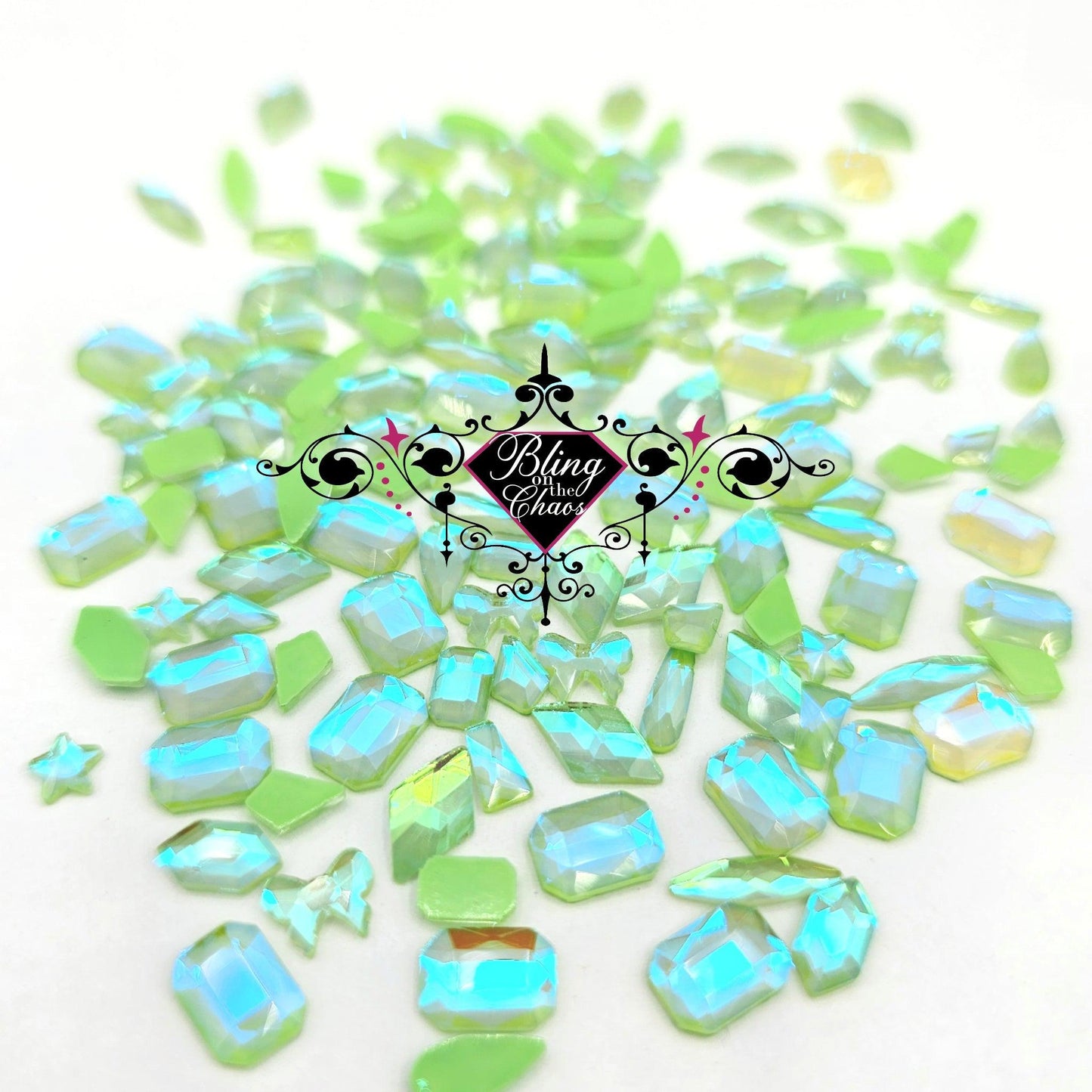Neon Light Peridot AB Mocha Assorted Shapes-Bling on the Chaos