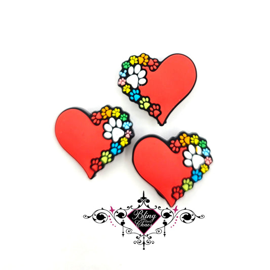 Rainbow Paw Heart Silicone Bead-Bling on the Chaos