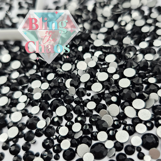 Solid Black Scatter Specialty Glass Mix-Glass Rhinestones-Bling on the Chaos