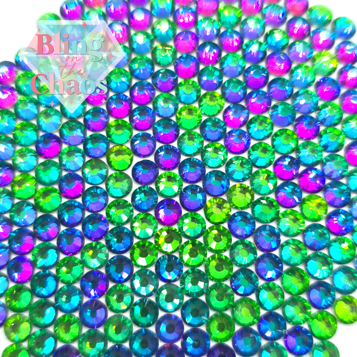 Green Flame/Rainbow Rhinestone-Glass Rhinestones-Bling on the Chaos