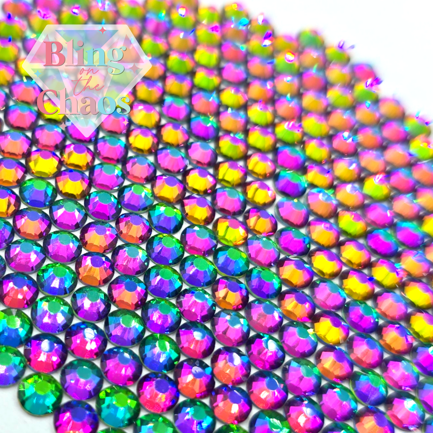 Green Flame/Rainbow Rhinestone-Glass Rhinestones-Bling on the Chaos