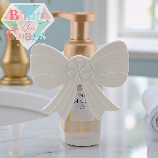 Bling the Bath Pump White Swirl Bow Cover