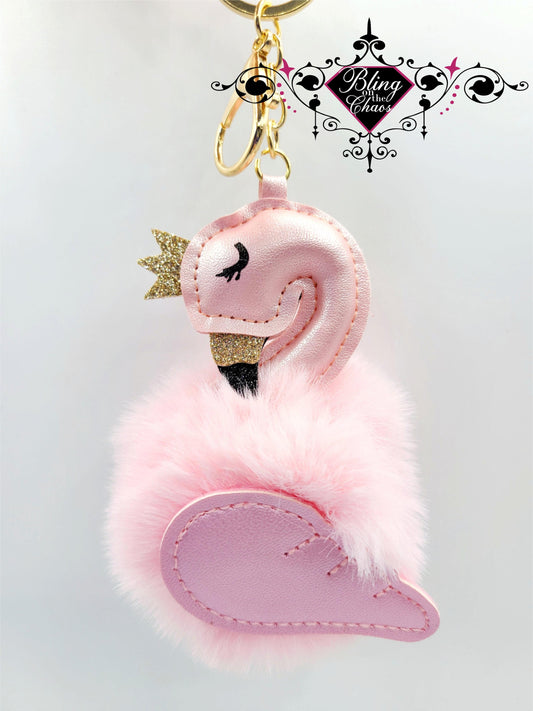 Crowned Swan 3" Pom Pom Keychain-Bling on the Chaos