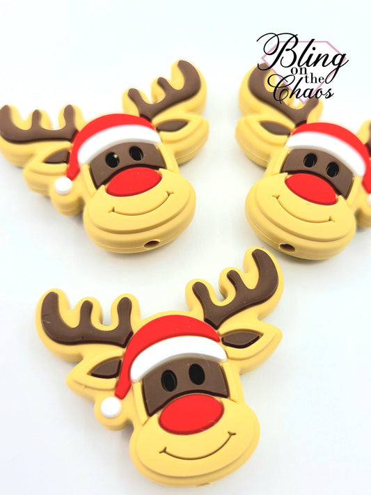 Red Nosed Reindeer Silicone Bead-Bling on the Chaos