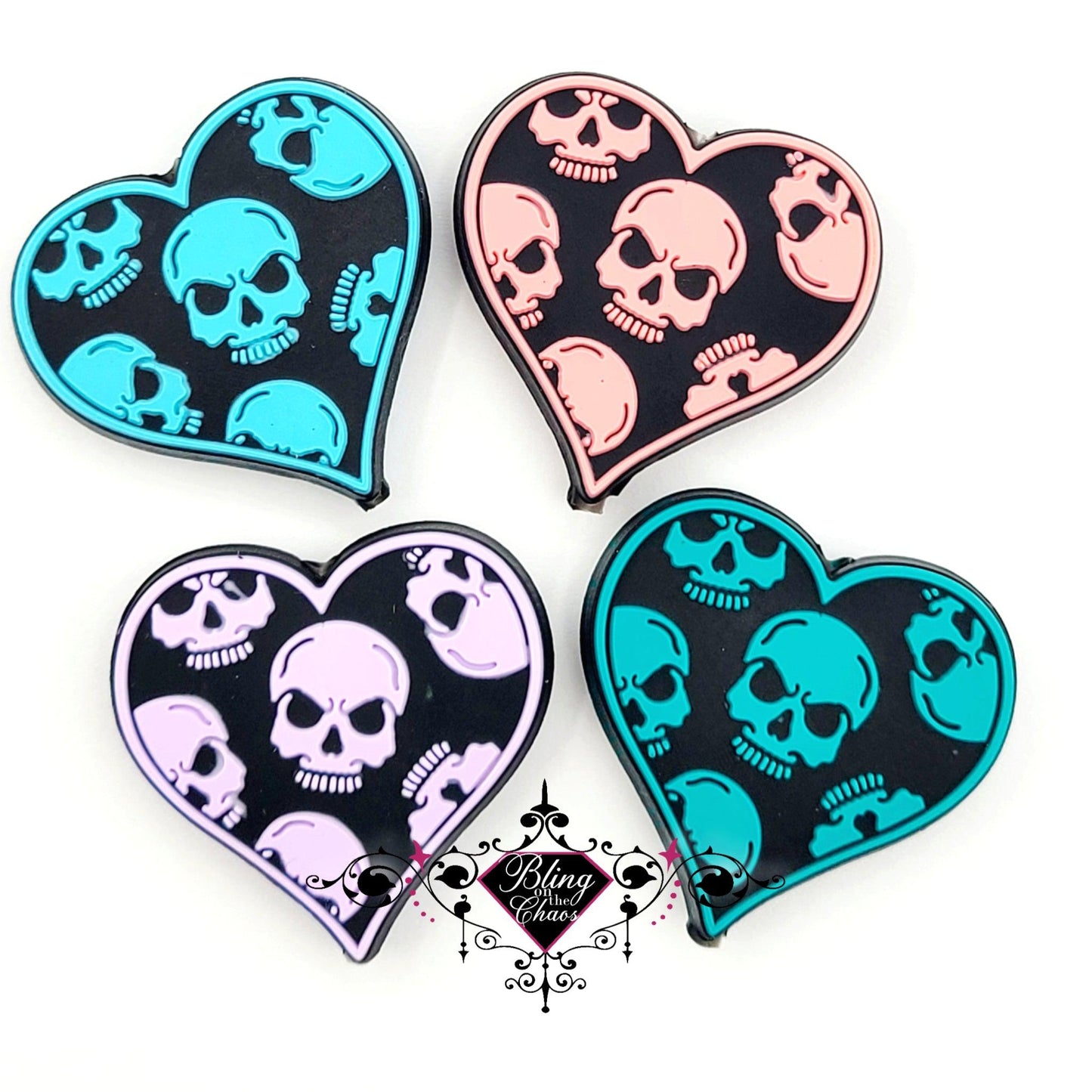 Skull Love Heart Silicone Bead-Bling on the Chaos